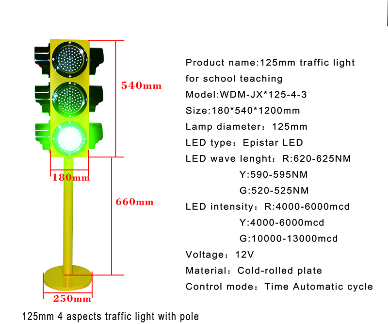 4 aspects 125mm portable mini teaching LED traffic signal light Wide